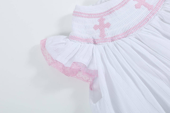 White and Pink Cross Smocked Bishop Dress - Premium Baby & Toddler Dresses from Lil Cactus - Just $36.95! Shop now at Pat's Monograms