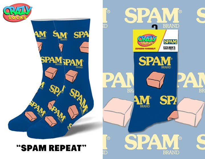 Spam Novelty Crew Socks - Premium socks from Crazy Socks - Just $7! Shop now at Pat's Monograms