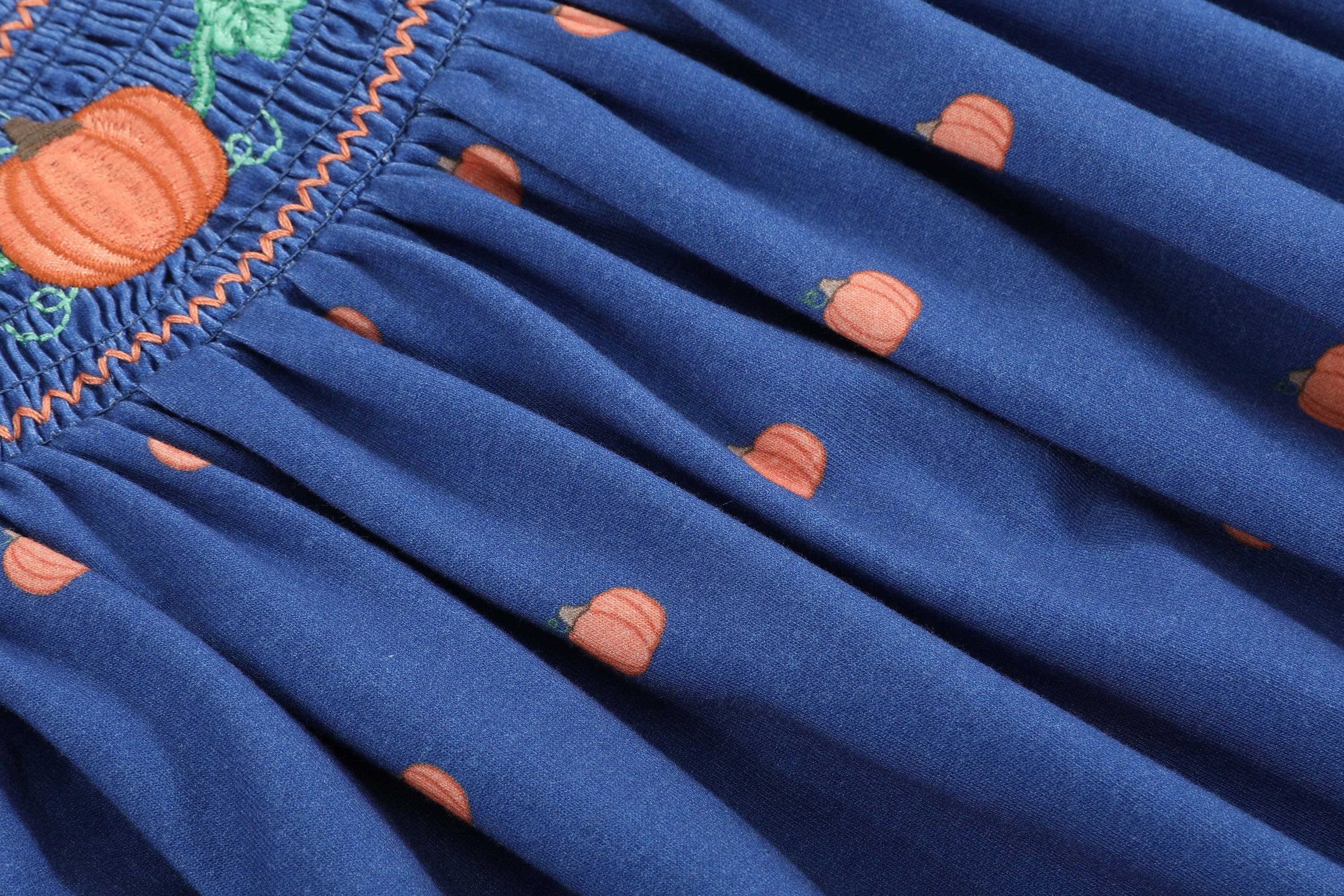Blue Pumpkin Print Knit Smocked Bishop Dress - Premium  from Lil Cactus - Just $38! Shop now at Pat's Monograms