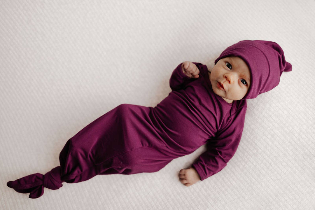 Knotted Newborn Baby Gown Plum Purple - Premium baby and Toddler Outfits from Three Little Tots - Just $26.95! Shop now at Pat's Monograms