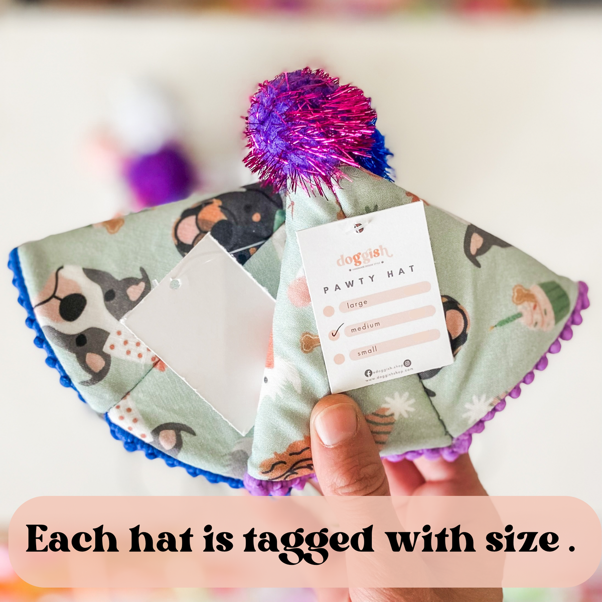 PAWTY! dog party hat with cakes and hats dog birthday accessory — doggish