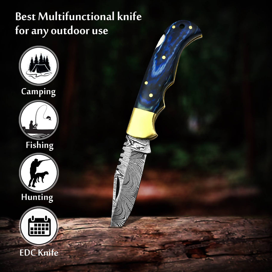 6.5' Handmade damascus folding knife, Pocket Knife - Premium Knives from FH KNIVES - Just $29.95! Shop now at Pat's Monograms