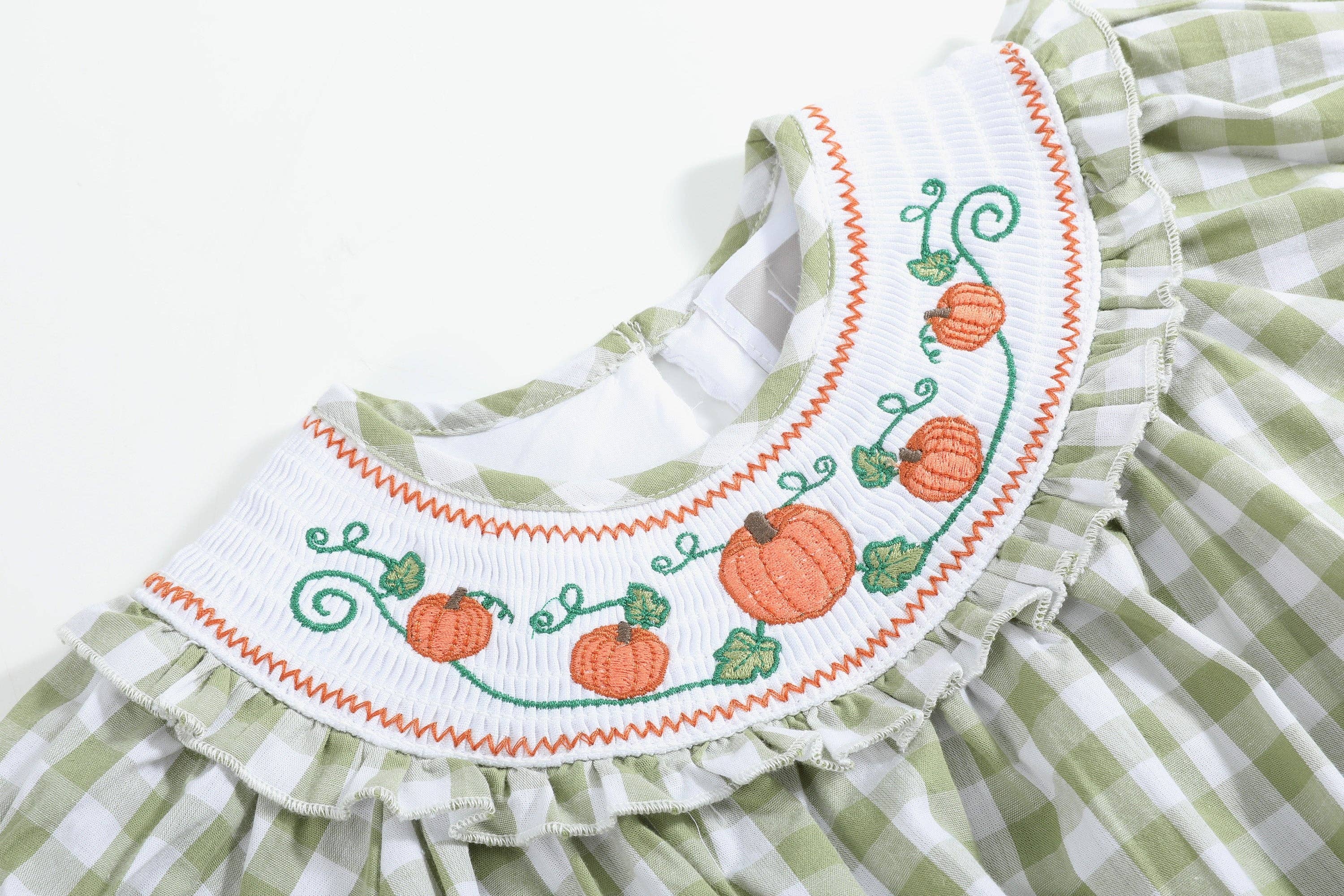 Sage Green Gingham Pumpkin Smocked Romper - Premium  from Lil Cactus - Just $36! Shop now at Pat's Monograms