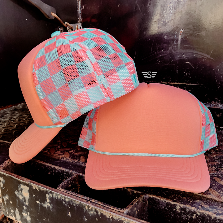 Checkered Mesh Back Foam Trucker Cap - Premium Trucker Cap from Flying S Company - Just $16.99! Shop now at Pat's Monograms