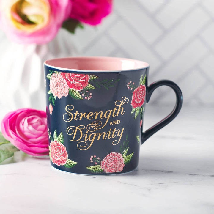 Strength & Dignity Pink Roses Coffee Mug - Prov. 31:25 - Premium gift item from Christian Art Gifts - Just $12.95! Shop now at Pat's Monograms