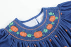 Blue Pumpkin Print Knit Smocked Bishop Dress - Premium  from Lil Cactus - Just $38! Shop now at Pat's Monograms