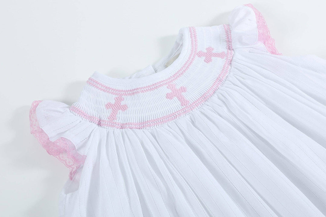 White and Pink Cross Smocked Bishop Dress - Premium Baby & Toddler Dresses from Lil Cactus - Just $36.95! Shop now at Pat's Monograms