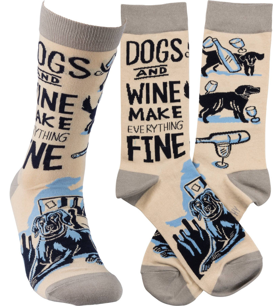 Dogs And Wine Everything Fine Socks - Premium socks from Primitives by Kathy - Just $10.95! Shop now at Pat's Monograms