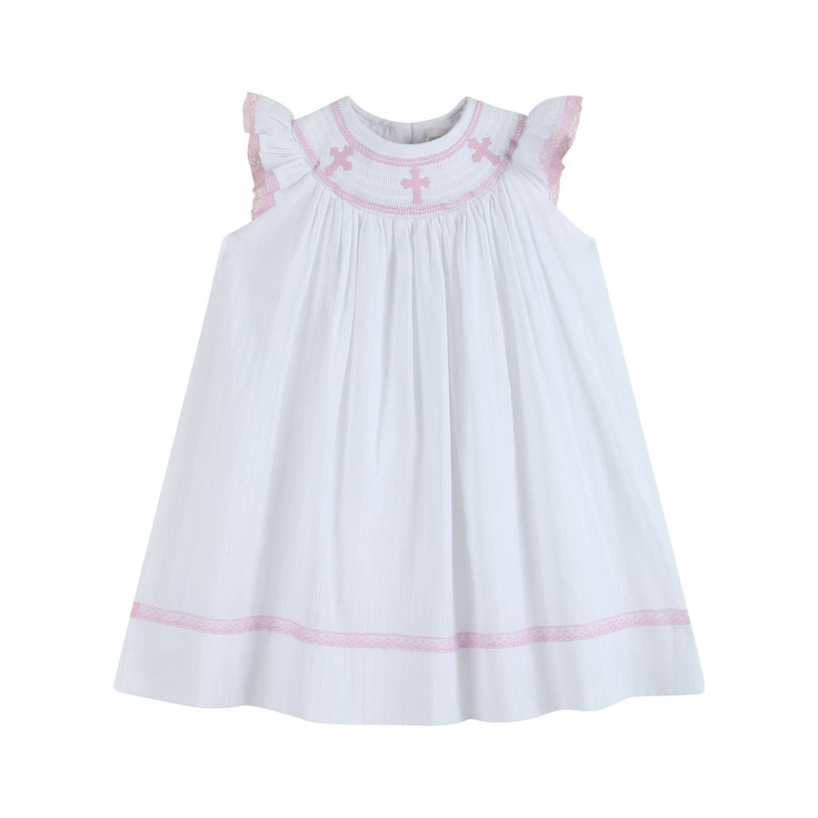 White and Pink Cross Smocked Bishop Dress - Premium Baby & Toddler Dresses from Lil Cactus - Just $36.95! Shop now at Pat's Monograms