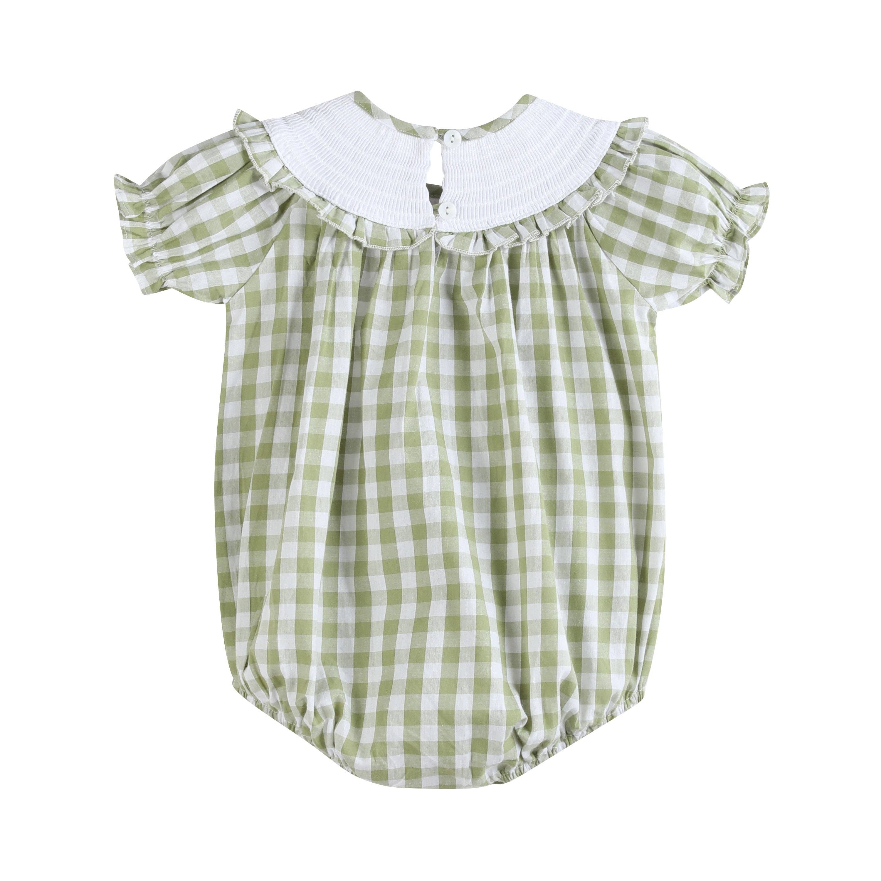 Sage Green Gingham Pumpkin Smocked Romper - Premium  from Lil Cactus - Just $36! Shop now at Pat's Monograms