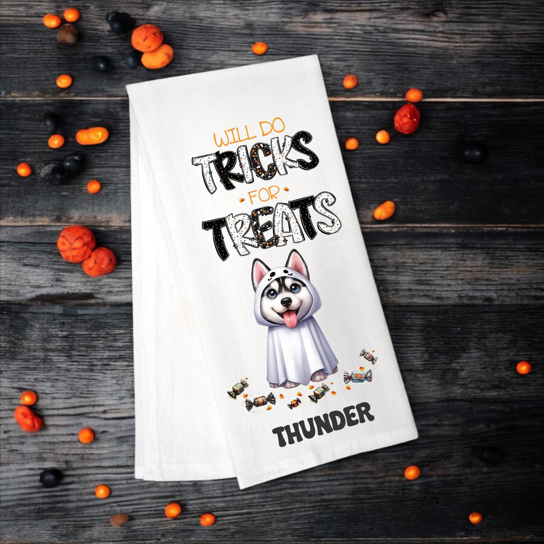 Siberian Husky - Will Do Tricks for Treats Tea Towel - Premium Kitchen Towel from Pat's Monograms - Just $14.95! Shop now at Pat's Monograms