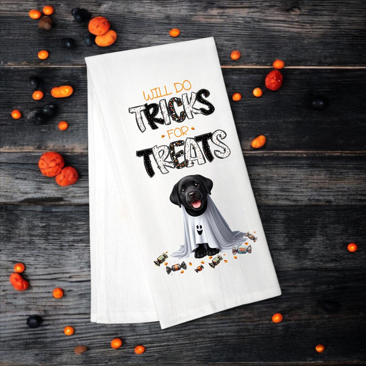 Black Labrador - Will Do Tricks for Treats Tea Towel - Premium Kitchen Towel from Pat's Monograms - Just $14.95! Shop now at Pat's Monograms
