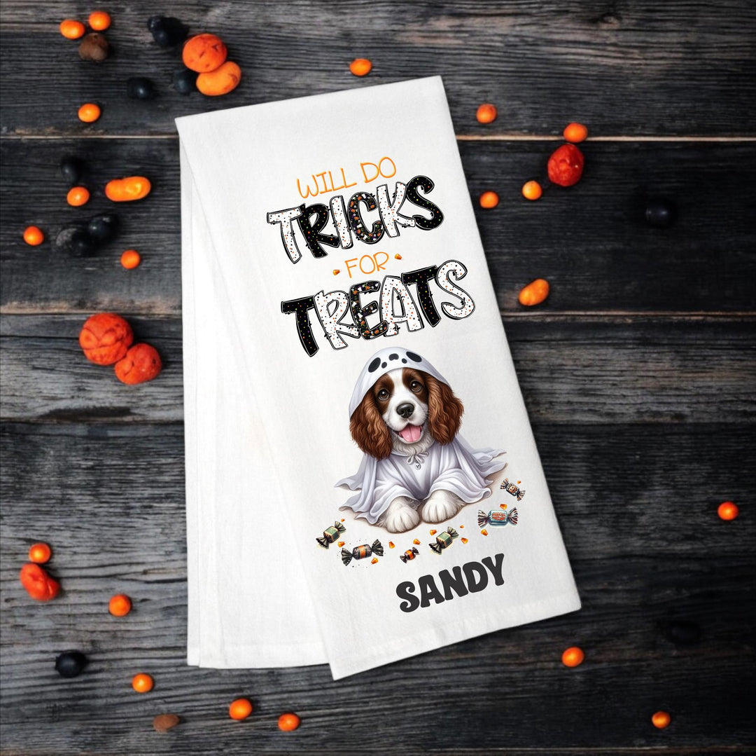Springer Spaniel - Will Do Tricks for Treats Tea Towel - Premium Kitchen Towel from Pat's Monograms - Just $14.95! Shop now at Pat's Monograms