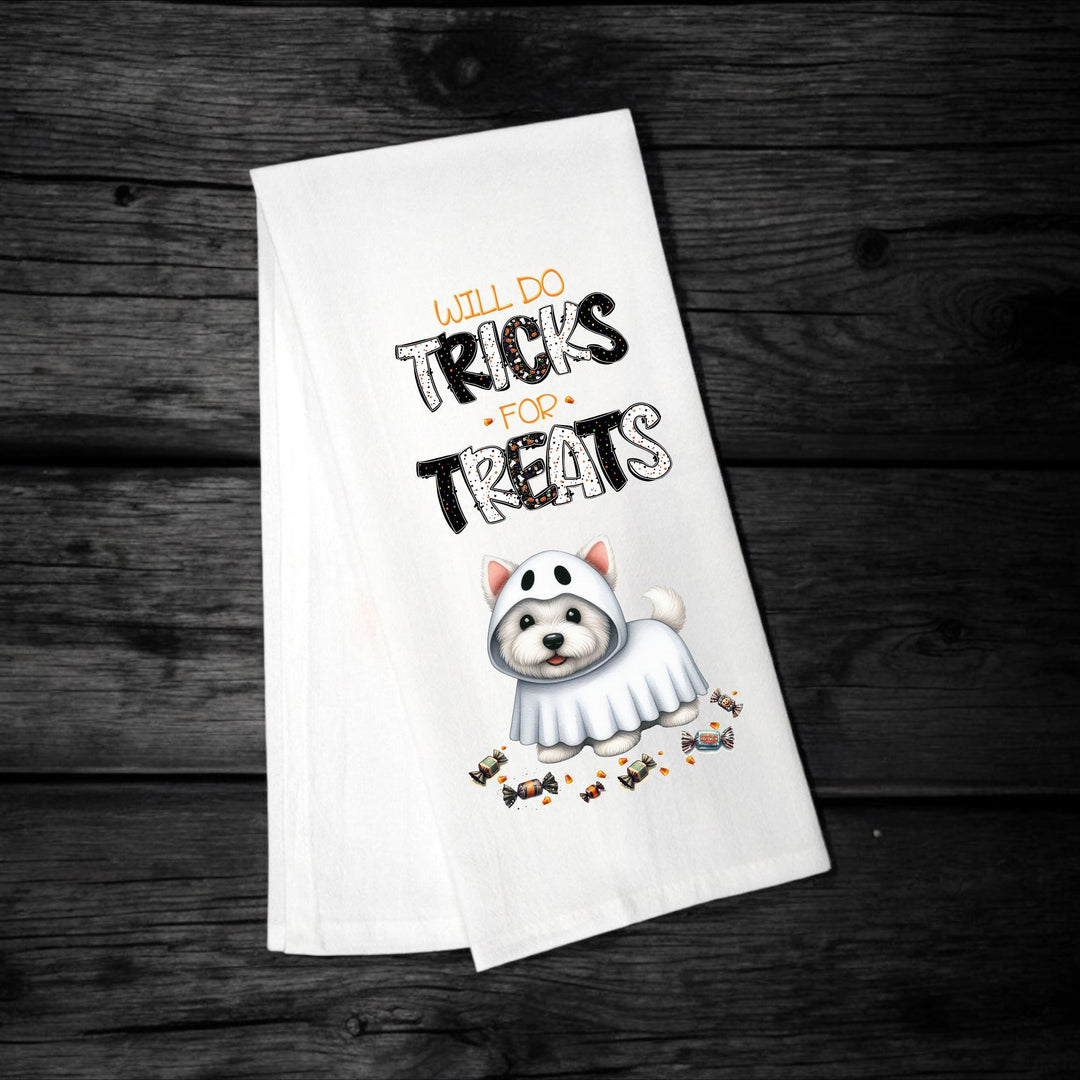 Westie - Will Do Tricks for Treats Tea Towel - Premium Kitchen Towel from Pat's Monograms - Just $14.95! Shop now at Pat's Monograms