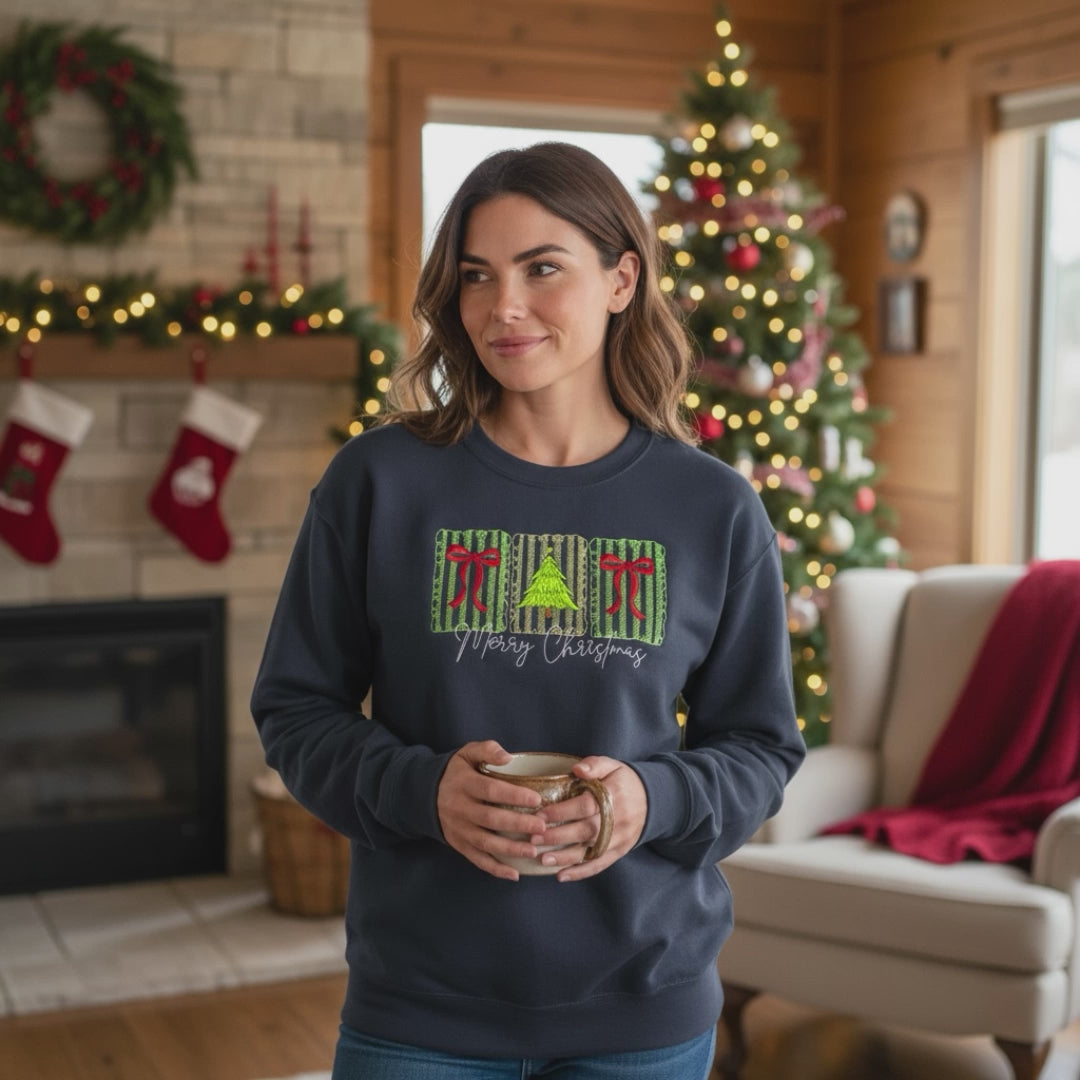 Merry Christmas Embroidered Shirt, Gown or Onesie