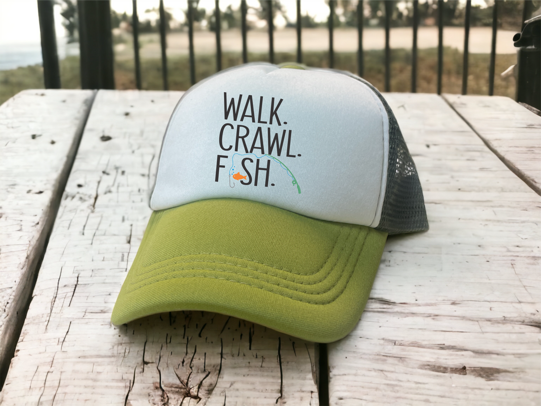 Crawl Walk Fish - Baby Trucker Cap - Premium  from Tiny Trucker Co - Just $22.95! Shop now at Pat's Monograms