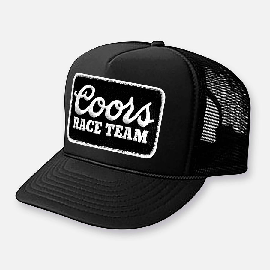 BANQUET RACE TEAM CURVED BILL PATCH HAT: Black-White - Premium Headwear from Webig Moto Company - Just $28.95! Shop now at Pat's Monograms