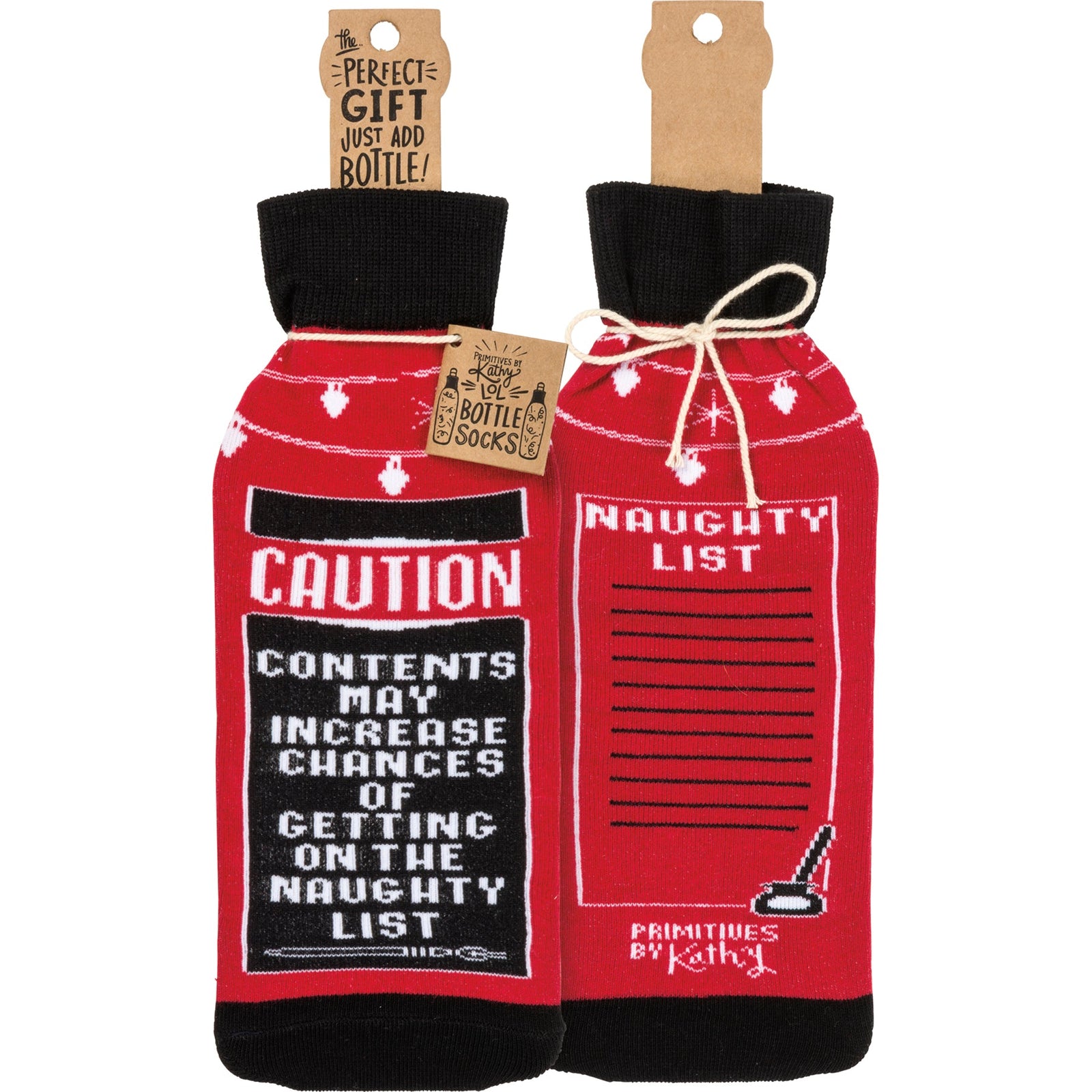 Bottle Sock - Naughty List Option - Premium wine accessories from Primitives by Kathy - Just $5.95! Shop now at Pat's Monograms