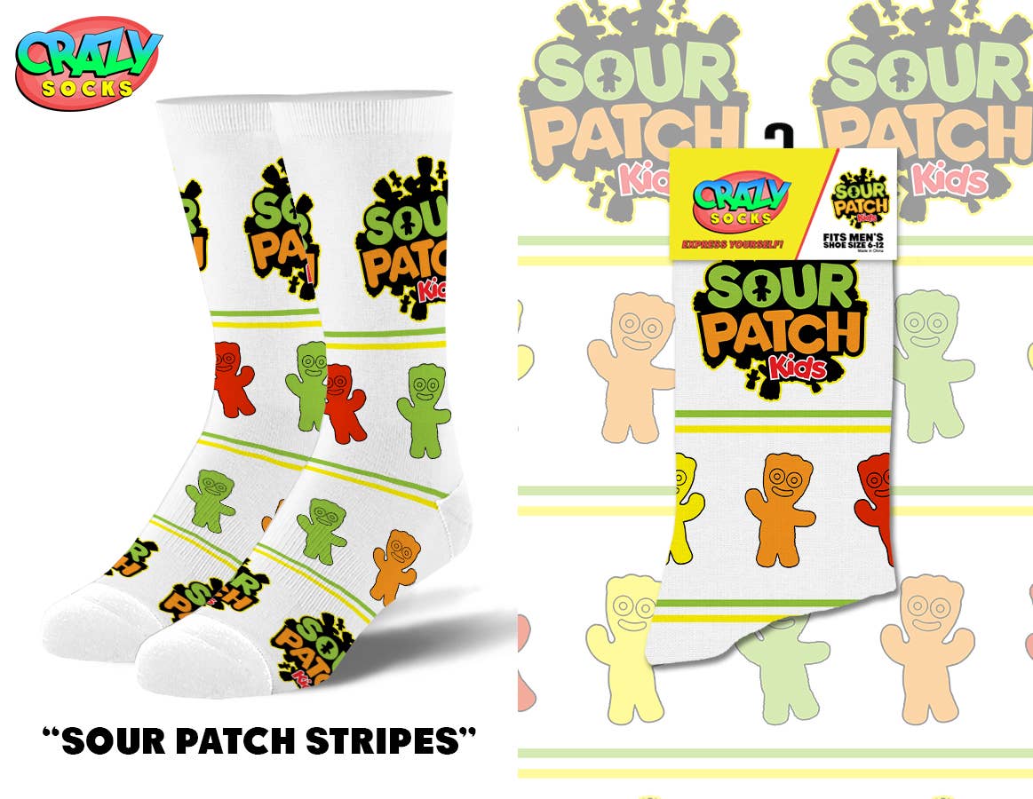 Sour Patch Stripes - Mens Crew Folded - Premium Socks from Crazy Socks - Just $8! Shop now at Pat's Monograms