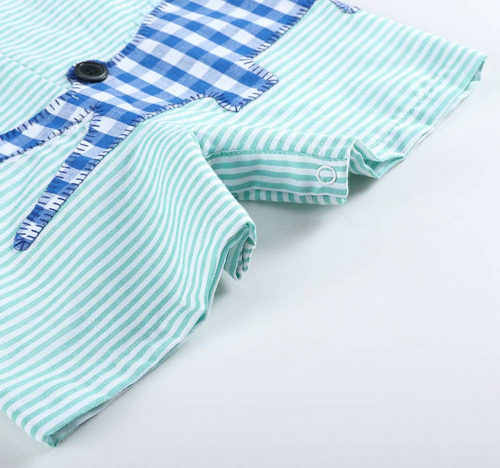 Lil Cactus - Aqua Striped Alligator Shortalls - Premium Baby & Toddler Outfits from Lil Cactus - Just $28.95! Shop now at Pat's Monograms