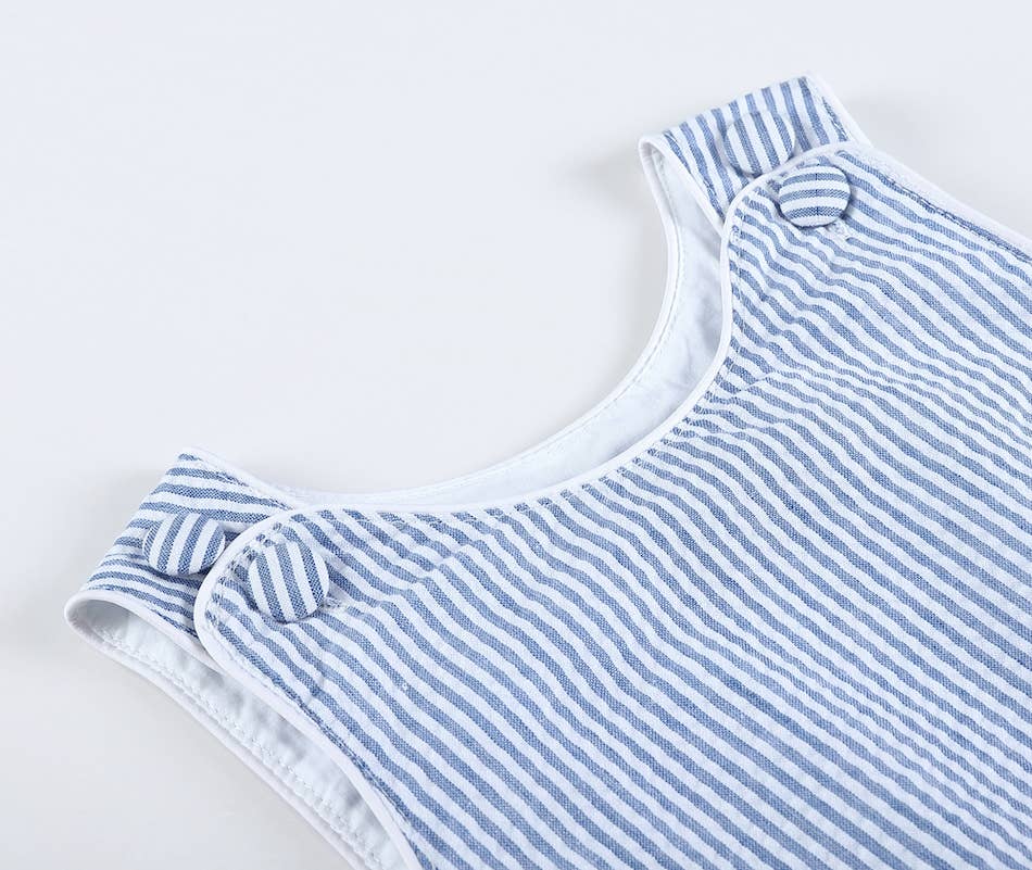 Light Blue Stripe Seersucker Bubble Romper - Premium Baby & Toddler Outfits from Lil Cactus - Just $32.95! Shop now at Pat's Monograms
