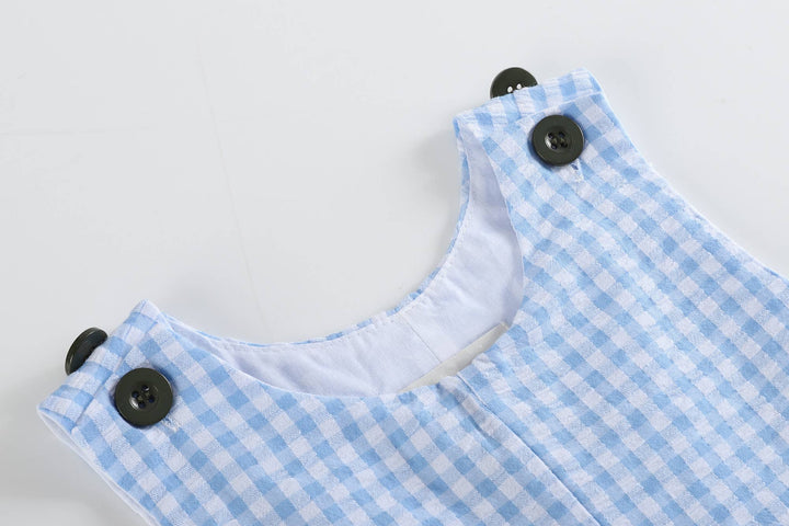 Lil Cactus - Blue Gingham Dinosaur Applique Shortalls - Premium Baby & Toddler Outfits from Lil Cactus - Just $28.95! Shop now at Pat's Monograms