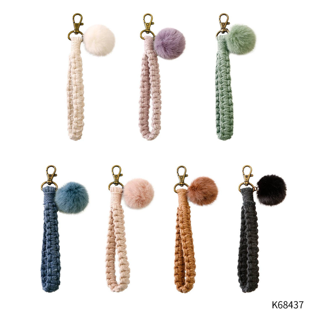 Macrame Flat Square Knot Wristlet Keychain with Pom Pom - Premium Accessories from Adorro - Just $9.0! Shop now at Pat's Monograms