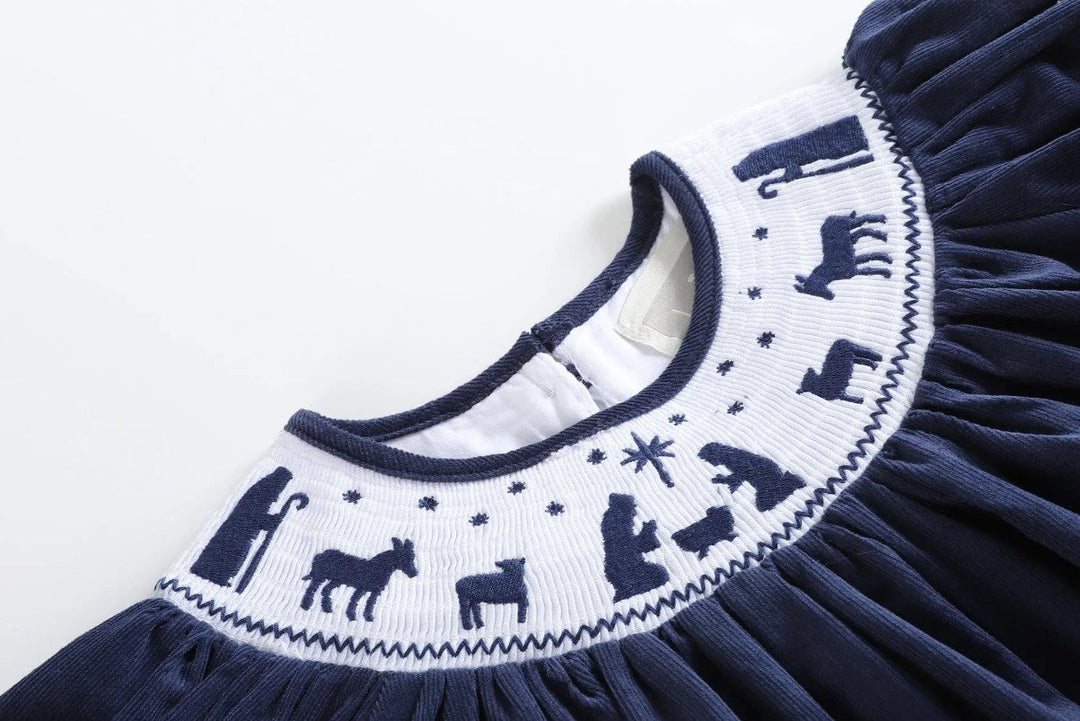 Dark Blue Corduroy Nativity Smocked Dress - Premium Baby & Toddler Dresses from Lil Cactus - Just $32.95! Shop now at Pat's Monograms