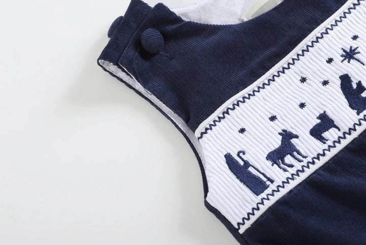 Dark Blue Corduroy Nativity Smocked Overalls - Premium Baby & Toddler Dresses from Lil Cactus - Just $32.95! Shop now at Pat's Monograms